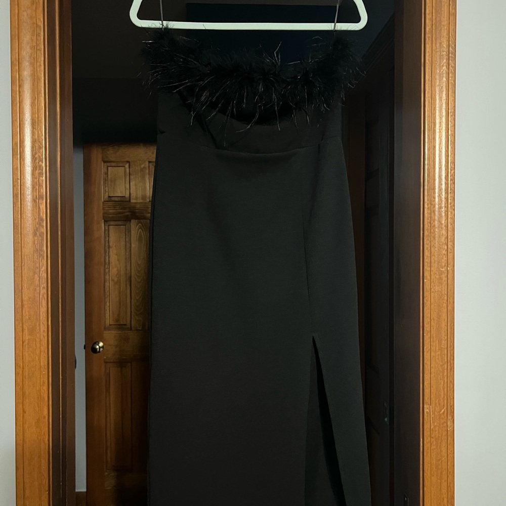 Fashion Nova Black Feather-Trim Dress